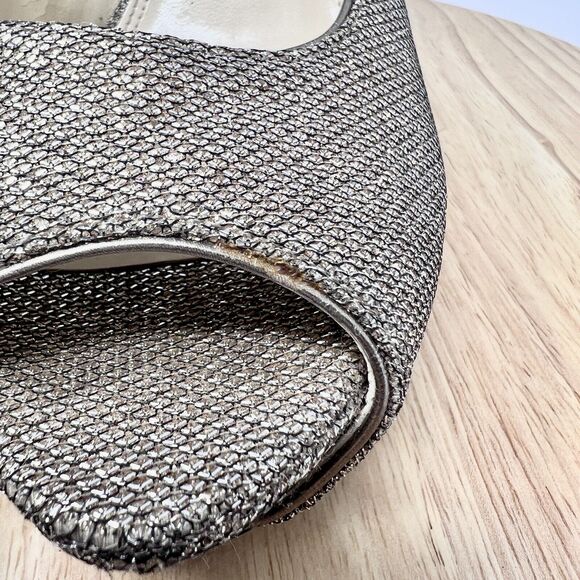 Enzo Angiolini Gold Glitter Peep Toe Platform Heels Demario Leather 9 M - Picture 11 of 16